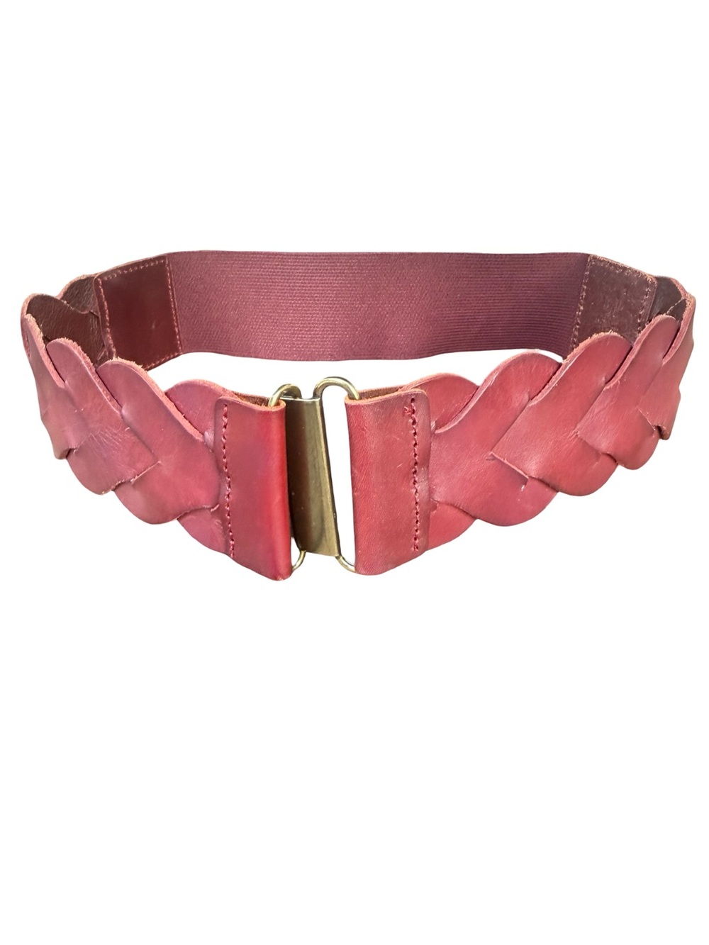 Leather And Stretchy Belt Burgundy Size Small